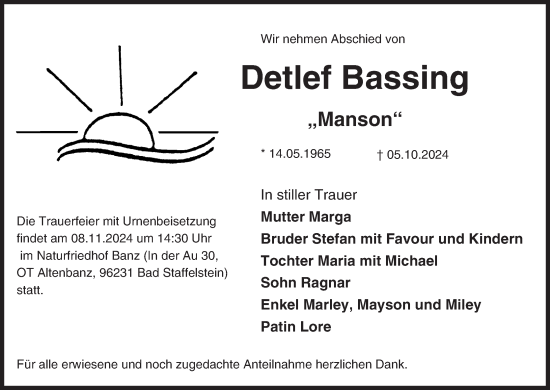 Anzeige von Detlef Bassing von MGO