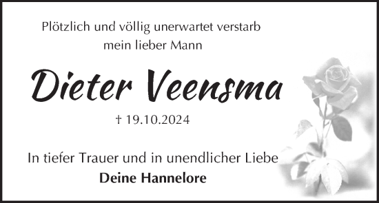 Anzeige von Dieter Veensma von MGO