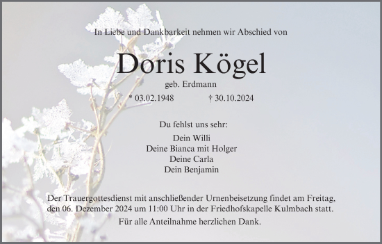 Anzeige von Doris Kögel von MGO