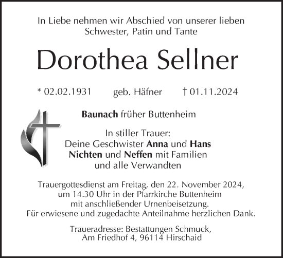 Anzeige von Dorothea Sellner von MGO