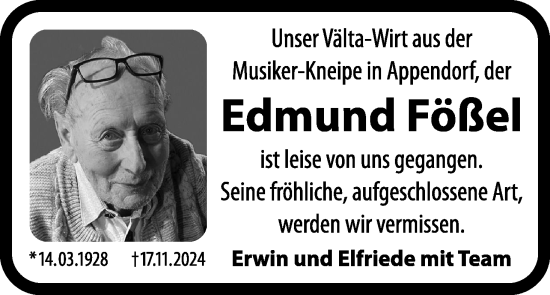 Anzeige von Edmund Fößel von MGO