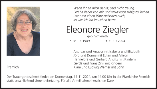 Anzeige von Eleonore Ziegler von MGO