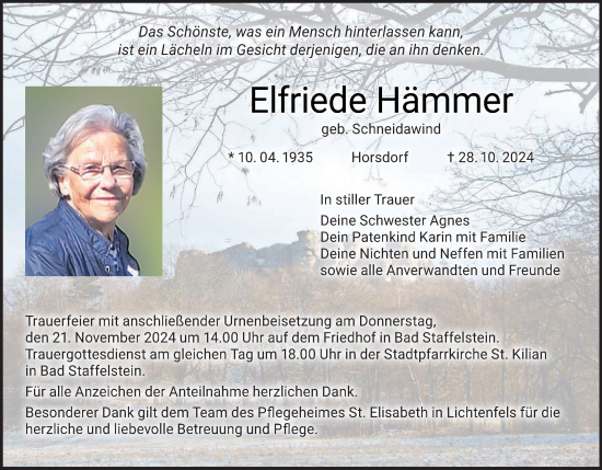 Anzeige von Elfriede Hömmer von MGO