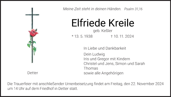 Anzeige von Elfriede Kreile von MGO