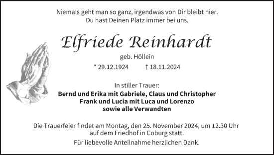 Anzeige von Elfriede Reinhardt von MGO