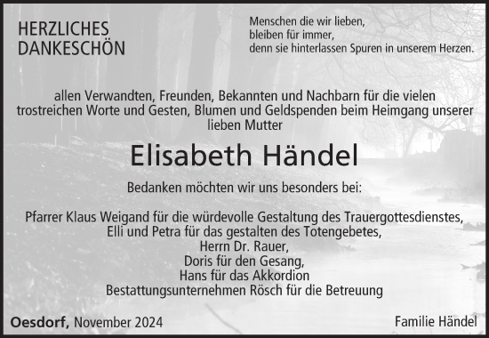 Anzeige von Elisabeth Händel von MGO