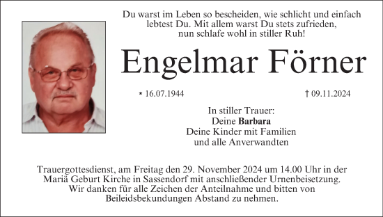 Anzeige von Engelmar Förner von MGO