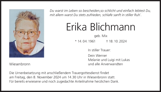 Anzeige von Erika Blichmann von MGO