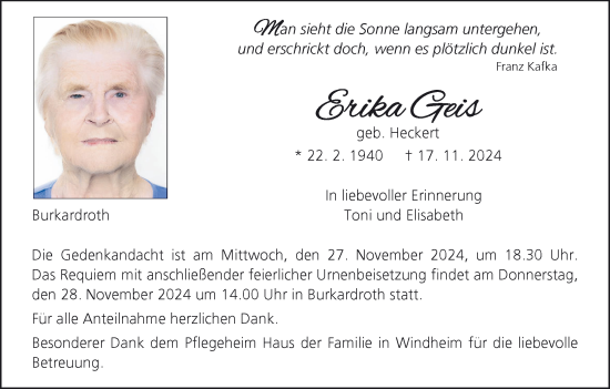 Anzeige von Erika Geis von MGO