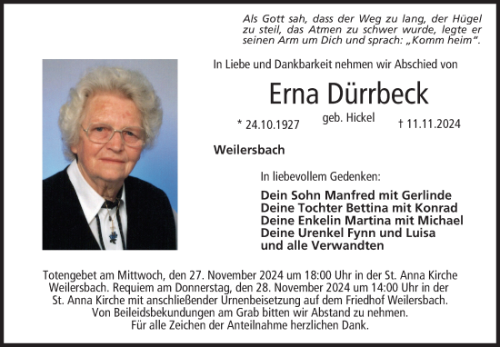 Anzeige von Erna Dürrbeck von MGO