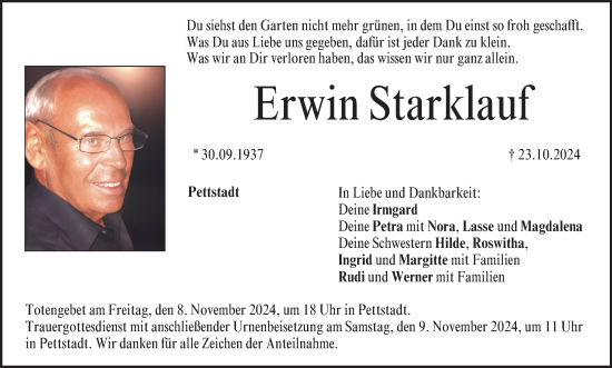 Anzeige von Erwin Starklauf von MGO