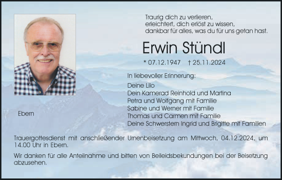 Anzeige von Erwin Stündl von MGO