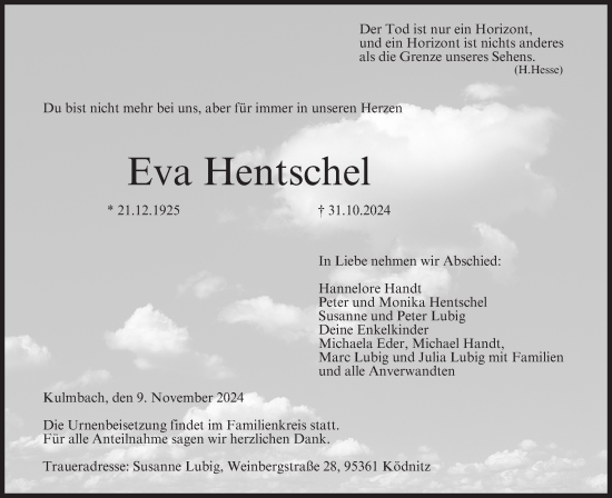 Anzeige von Eva Hentschel von MGO