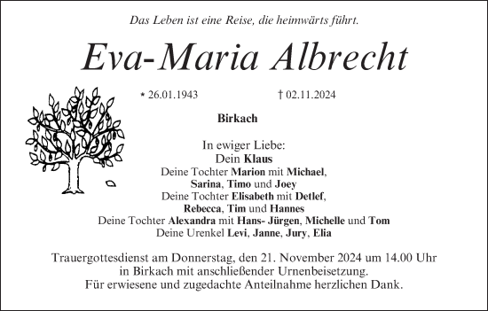 Anzeige von Eva-Maria Albrecht von MGO