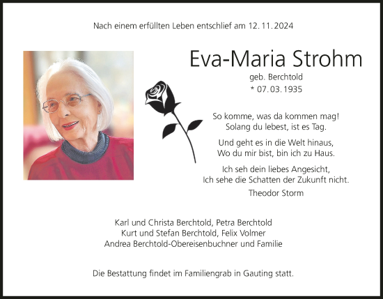 Anzeige von Eva-Maria Strohm von MGO