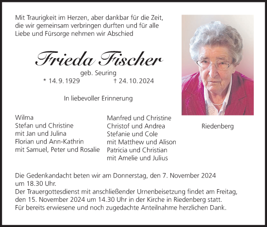 Anzeige von Frieda Fischer von MGO