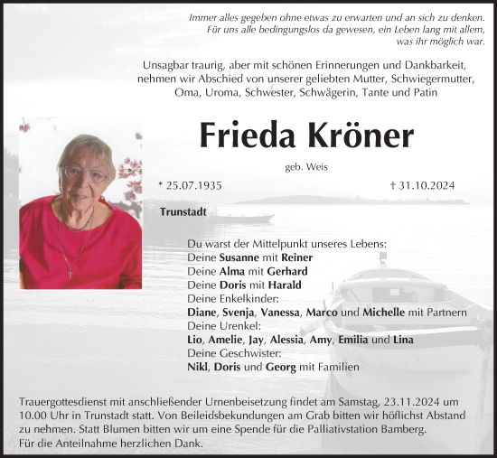 Anzeige von Frieda Körner von MGO