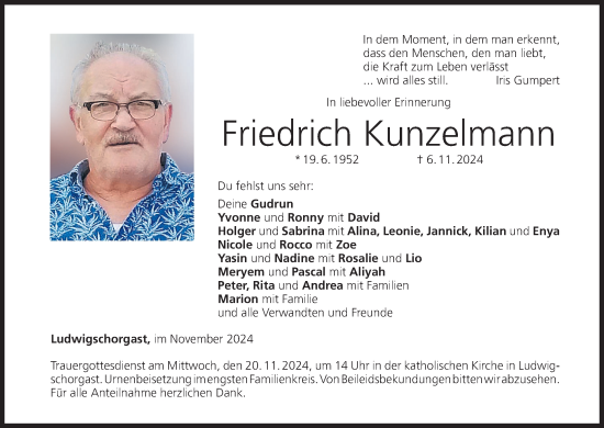 Anzeige von Friedrich Kunzelmann von MGO