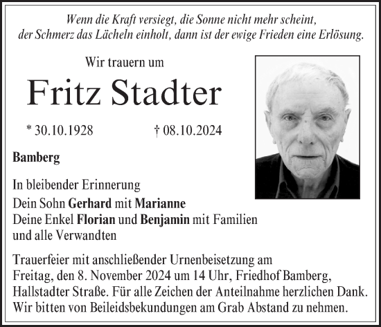 Anzeige von Fritz Stadter von MGO