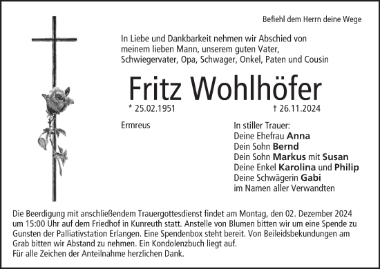 Anzeige von Fritz Wohlhöfer von MGO