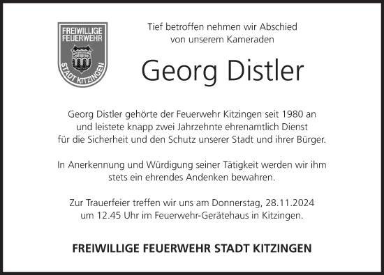 Anzeige von Georg Distler von MGO