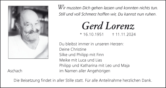 Anzeige von Gerd Lorenz von MGO