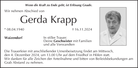 Anzeige von Gerda Krapp von MGO