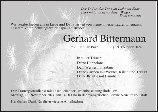 Anzeige von Gerhard Bittermann von MGO