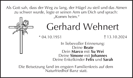 Anzeige von Gerhard Wehnert von MGO