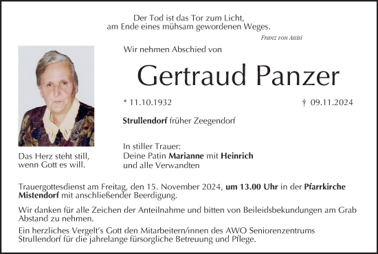 Anzeige von Gertraud Panzer von MGO