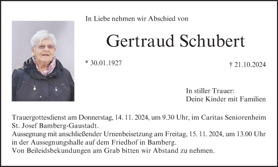 Anzeige von Gertraud Schubert von MGO