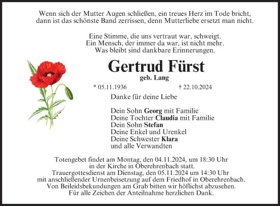 Anzeige von Gertrud Fürst von MGO