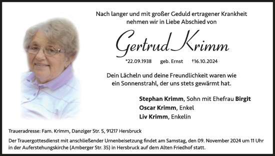 Anzeige von Gertrud Krimm von MGO