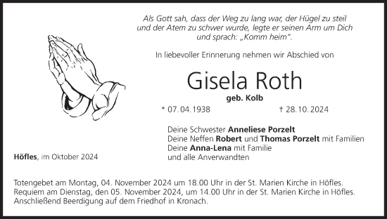 Anzeige von Gisela Roth von MGO