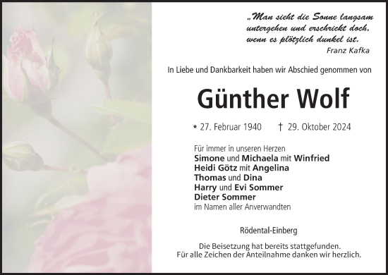 Anzeige von Günther Wolf von MGO