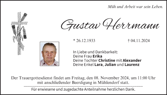 Anzeige von Gustav Herrmann von MGO