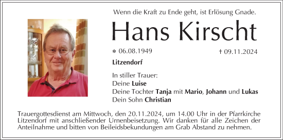 Anzeige von Hans Kirscht von MGO