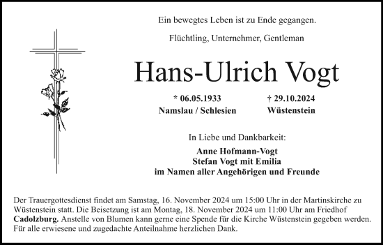 Anzeige von Hans-Ulrich Vogt von MGO