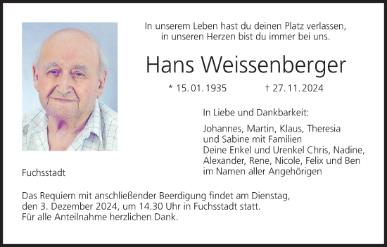 Anzeige von Hans Weissenberger von MGO