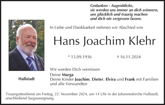 Anzeige von Hans Joachim Klehr von MGO