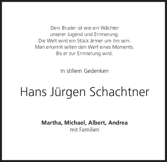 Anzeige von Hans Jürgen Schachtner von MGO