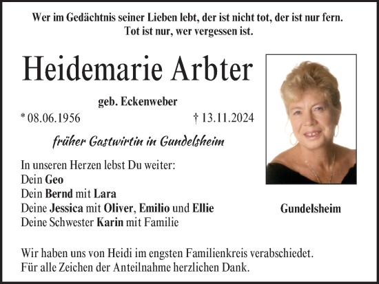 Anzeige von Heidemarie Arbter von MGO