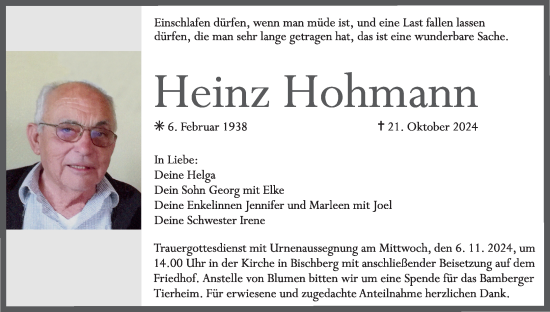 Anzeige von Heinz Hohmann von MGO