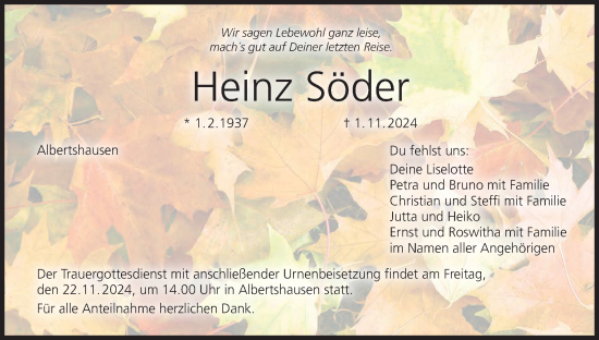 Anzeige von Heinz Söder von MGO