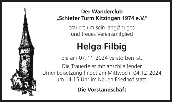 Anzeige von Helga Filbig von MGO