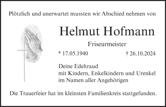 Anzeige von Helmut Hofmann von MGO