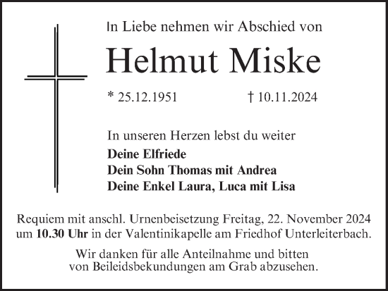 Anzeige von Helmut Miske von MGO