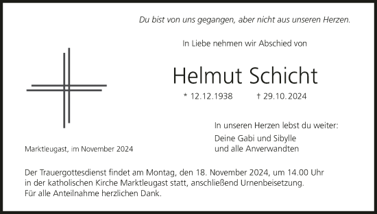 Anzeige von Helmut Schicht von MGO