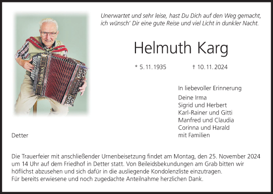 Anzeige von Helmuth Karg von MGO