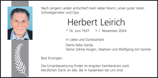 Anzeige von Herbert Leirich von MGO